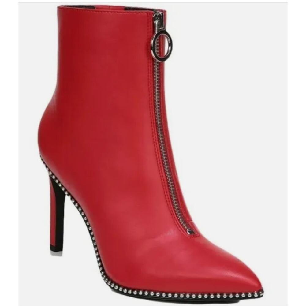 BAR III Women's Red Boots w Small Silver Embellishment Front Zip Bootie Size 7